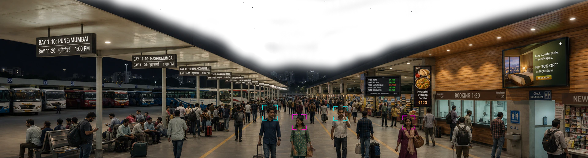 Indian transit venue using digital signage and local audience analytics
