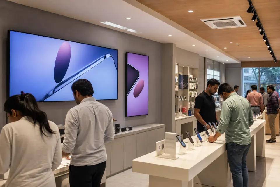 Handset campaign display inside an Indian mobile and telecom store